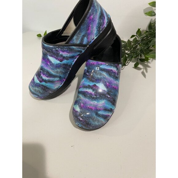 Bjork Swedish Comfort Galaxy Pattern Leather Clogs Size 39/40 - Picture 1 of 13